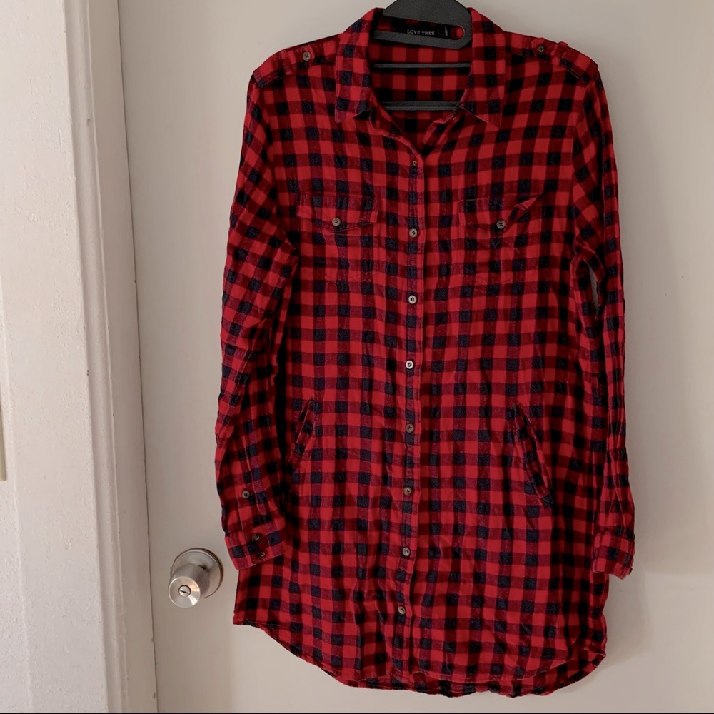 Love Tree Buffalo Plaid Button Down Tunic